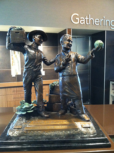 Bronze sculpture showcasing Paul Gordon’s dedication to the produce industry